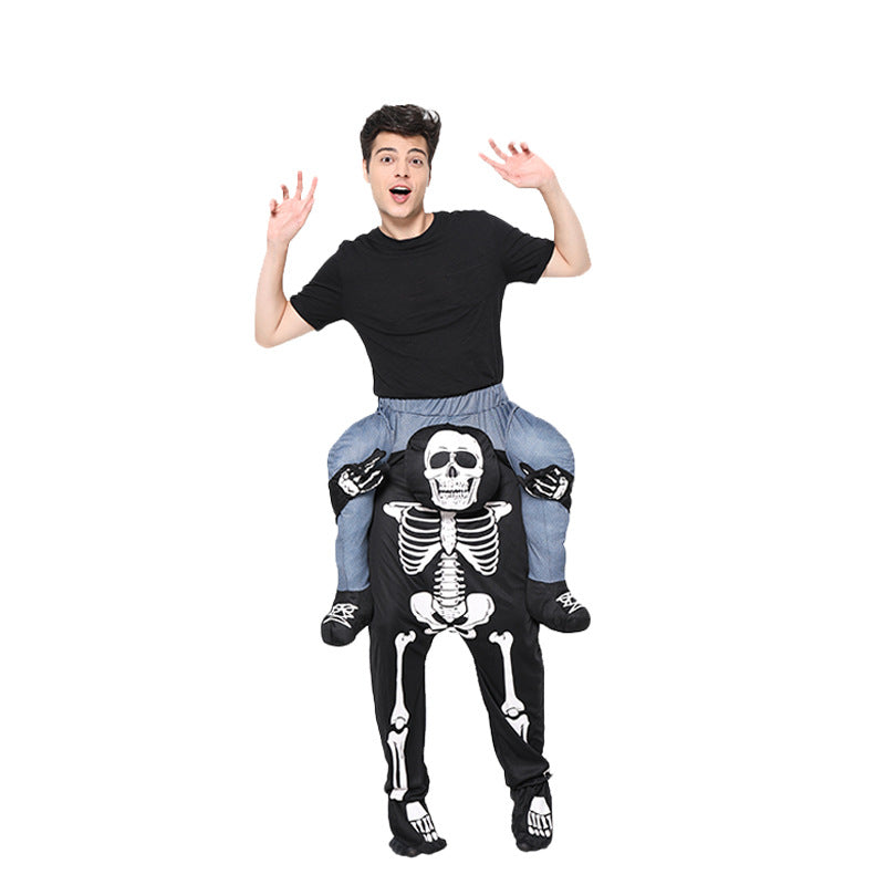 Svart halloweendräkt med skelettmotiv