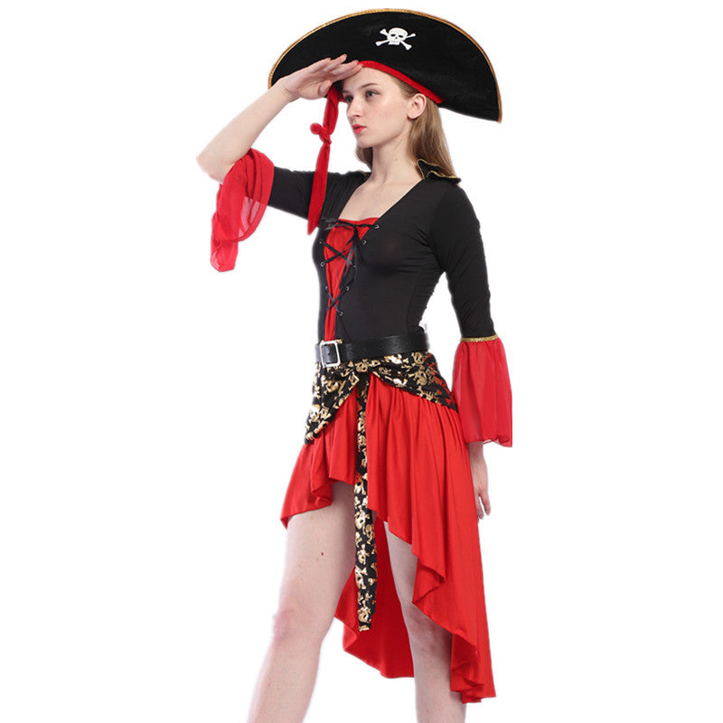 Piratdräkt i rött för Halloween
