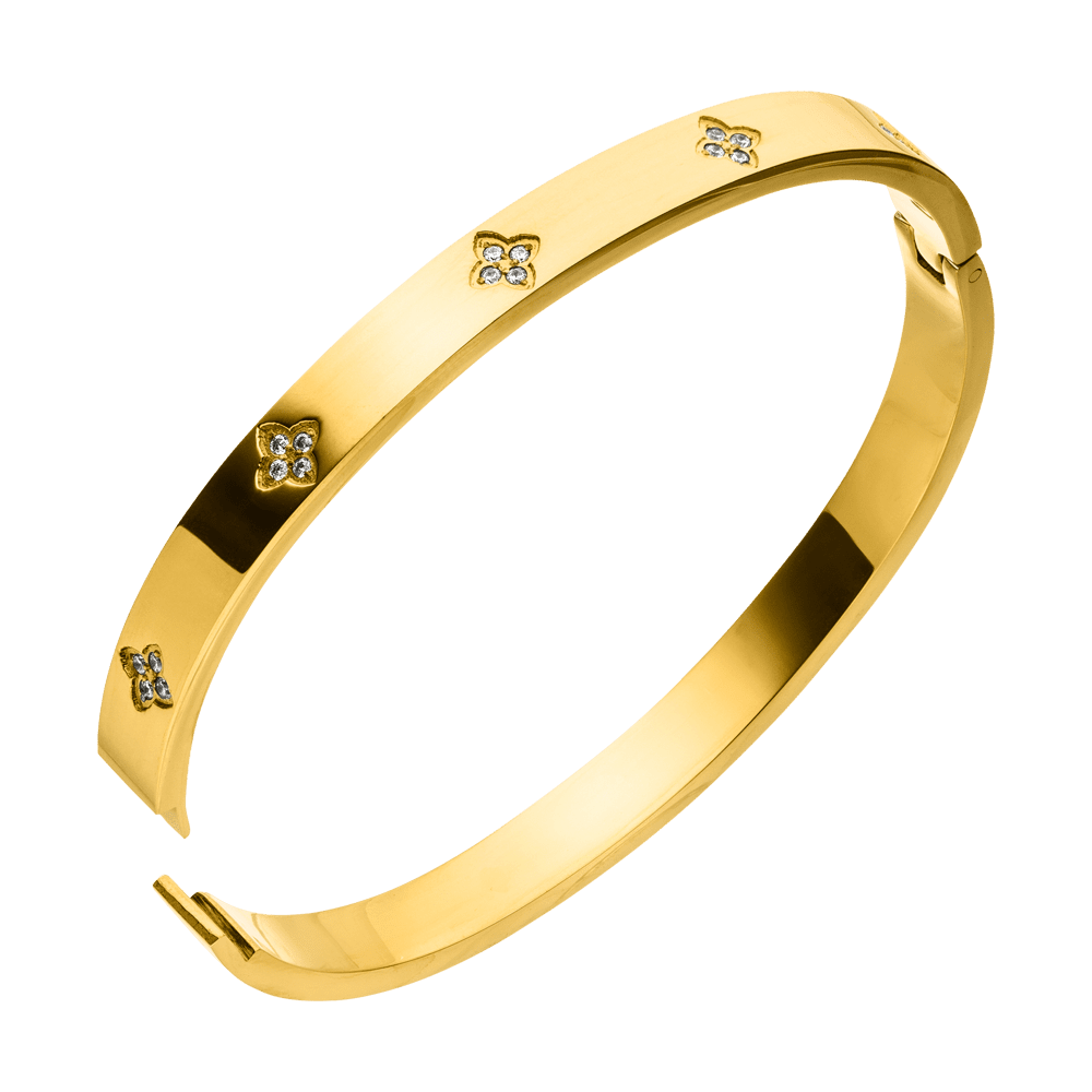 Bangle med klöverstenar i guldpläterat stål