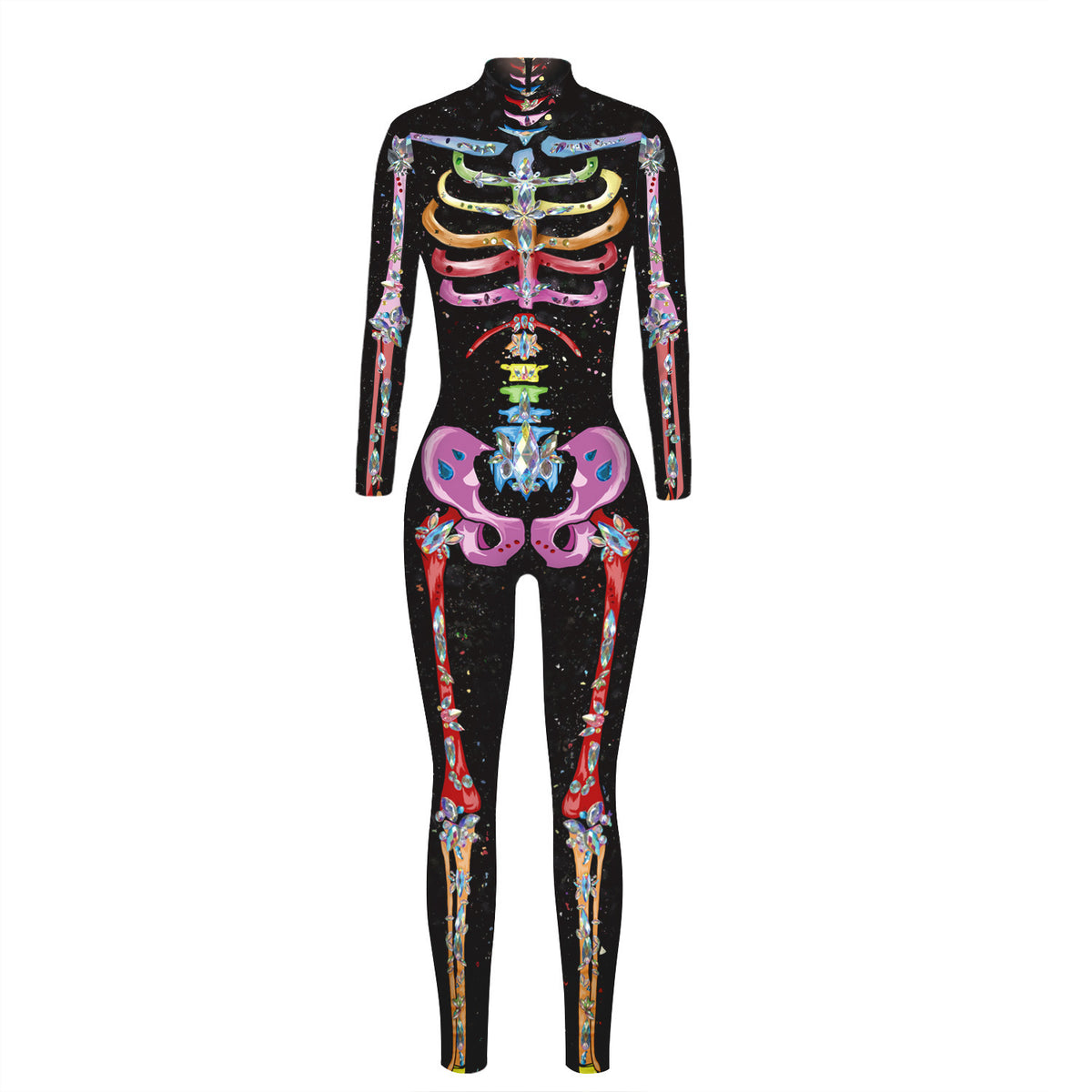 Tightsittande jumpsuit med dödskallemotiv för vuxen
