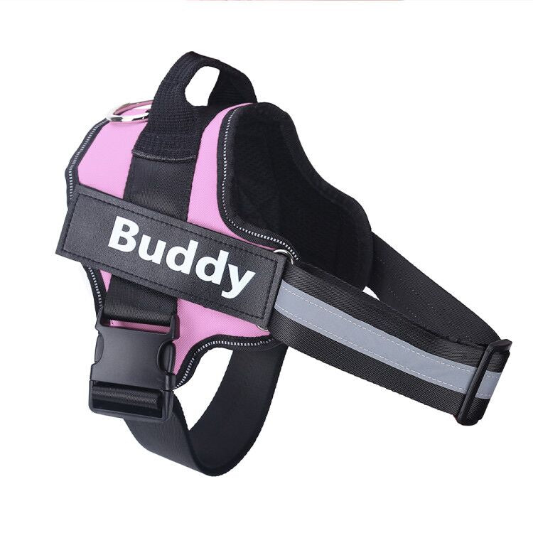 Rosa hundsele med reflexband och broderad namnbricka