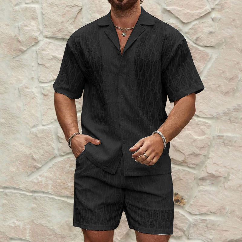 Svart set för herr med kortärmad skjorta och shorts