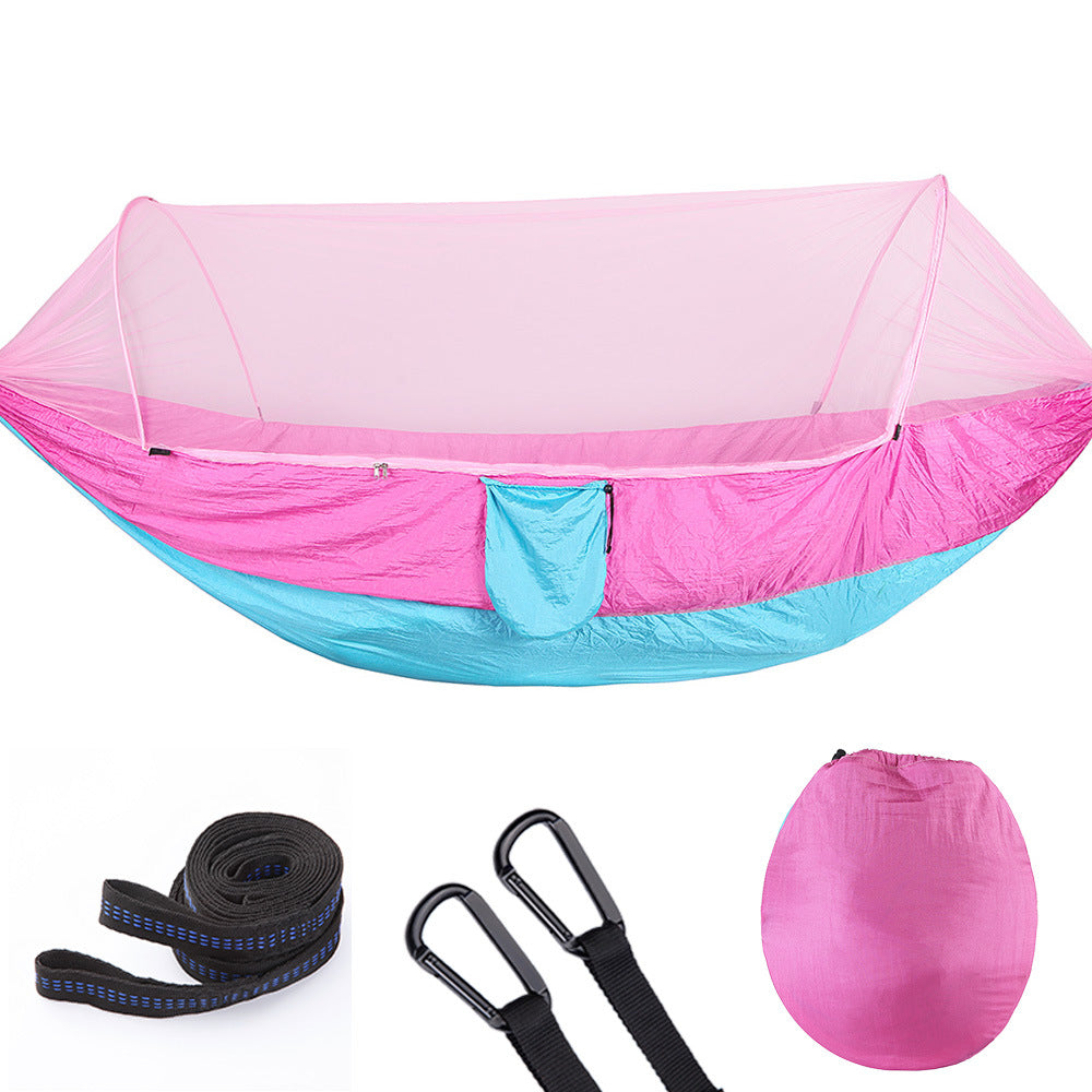 Hängmatta med myggnät i rosa/blå