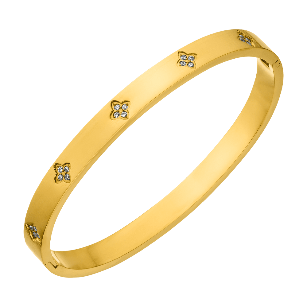 Bangle med klöverstenar i guldpläterat stål