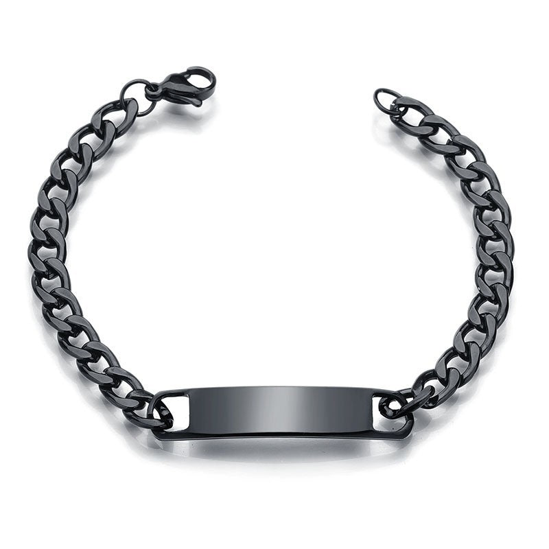 Armband i svart med slät platta för gravyr