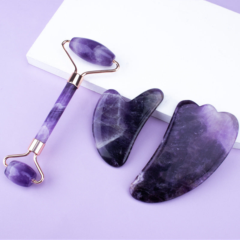 Gua sha-set i ametist – komplett set med tre delar