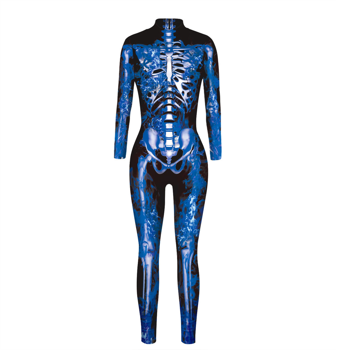 Tightsittande jumpsuit med dödskallemotiv för vuxen