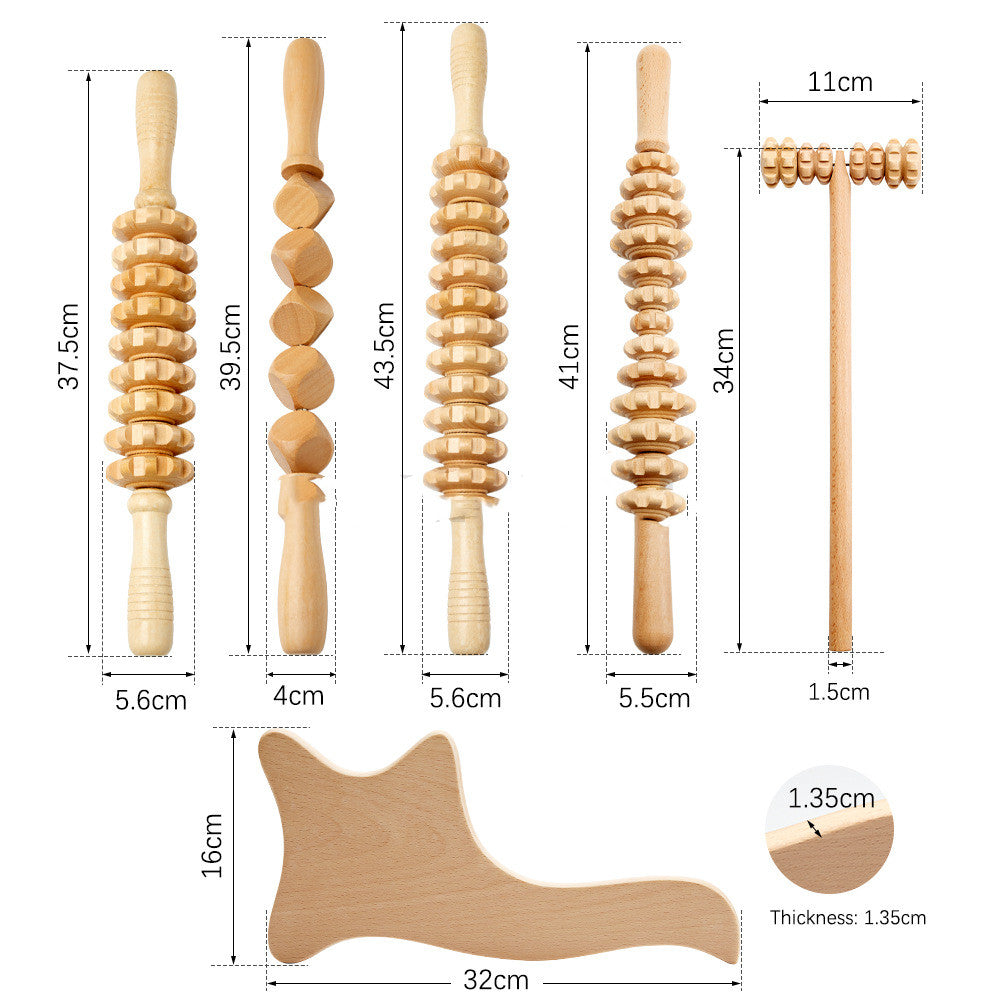 Massageroller i trä – set C med 6 delar