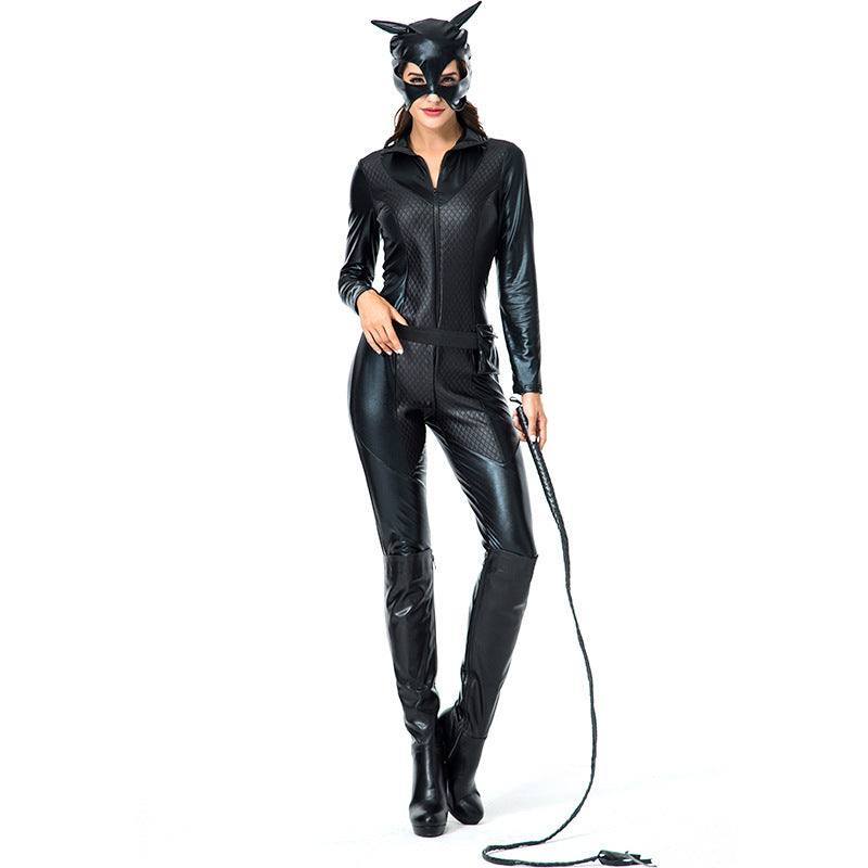 Halloweendräkt för dam i svart skinnlook
