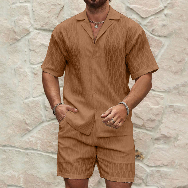 Mörkbrunt set för herr med skjorta och shorts