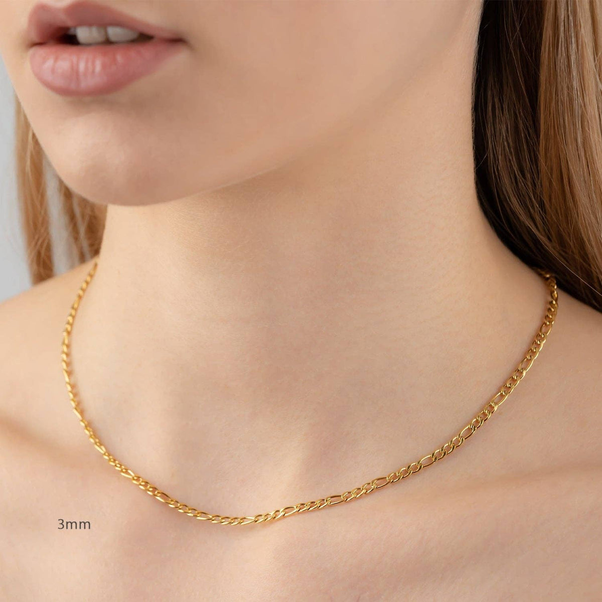 Figarohalsband 3 mm i guldpläterat stål