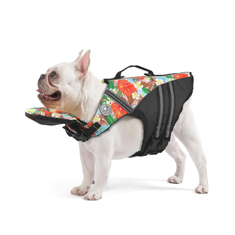 Flytväst för hund med orange blommönster