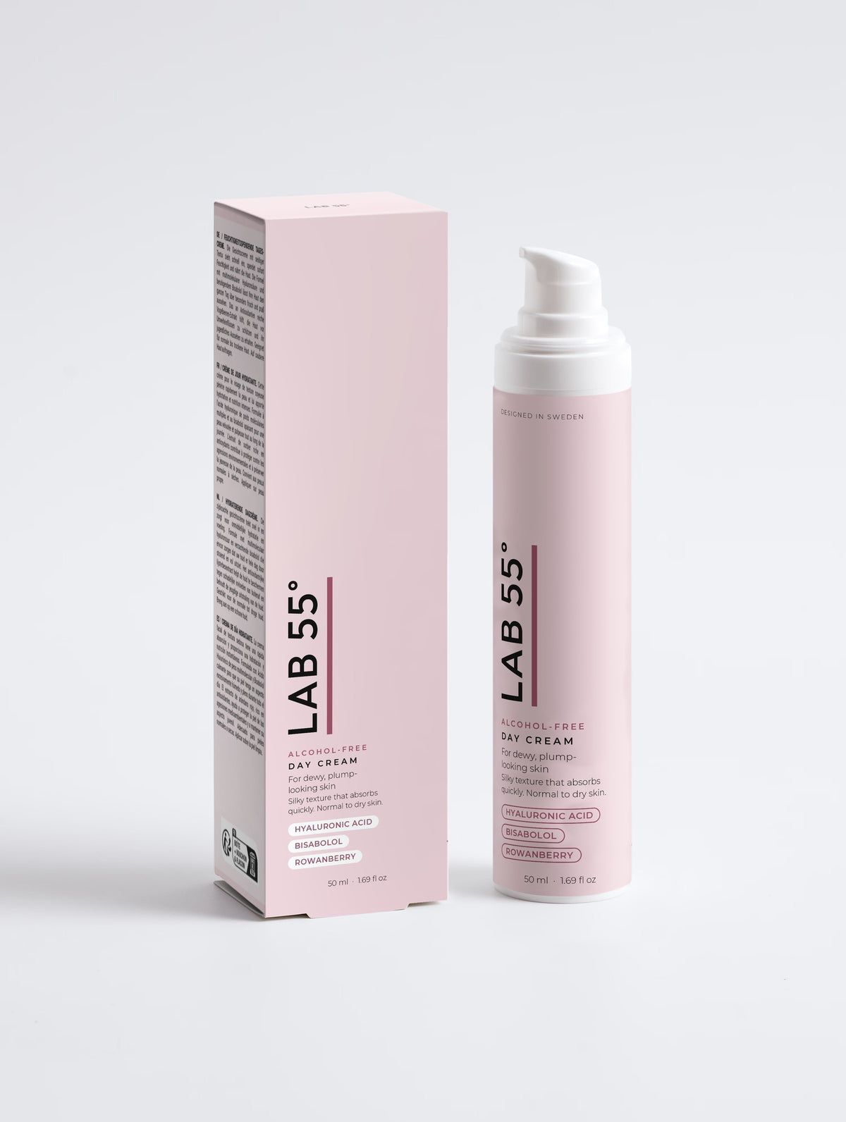 LAB 55 Återfuktande dagkräm, 50 ml – flaska och förpackning