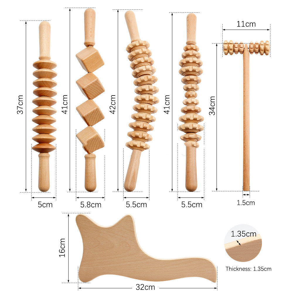 Massageroller i trä – set A med 6 delar