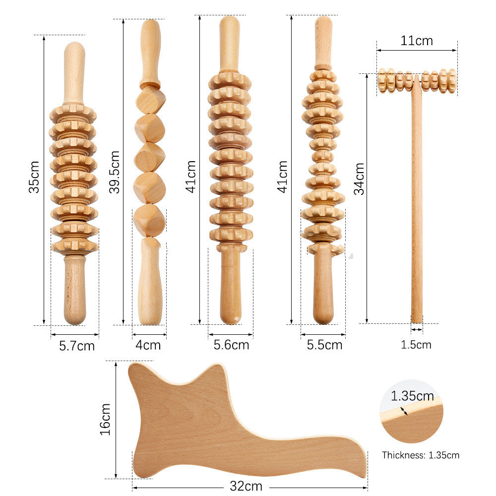 Massageroller i trä – set B med 6 delar